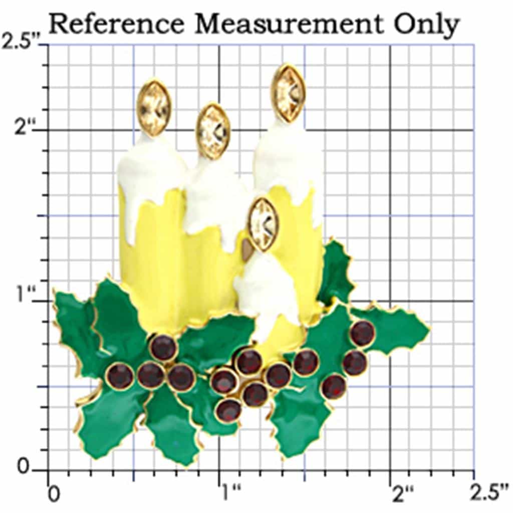 Brass Gold Enamel Christmas Candles Holly Brooch view 2