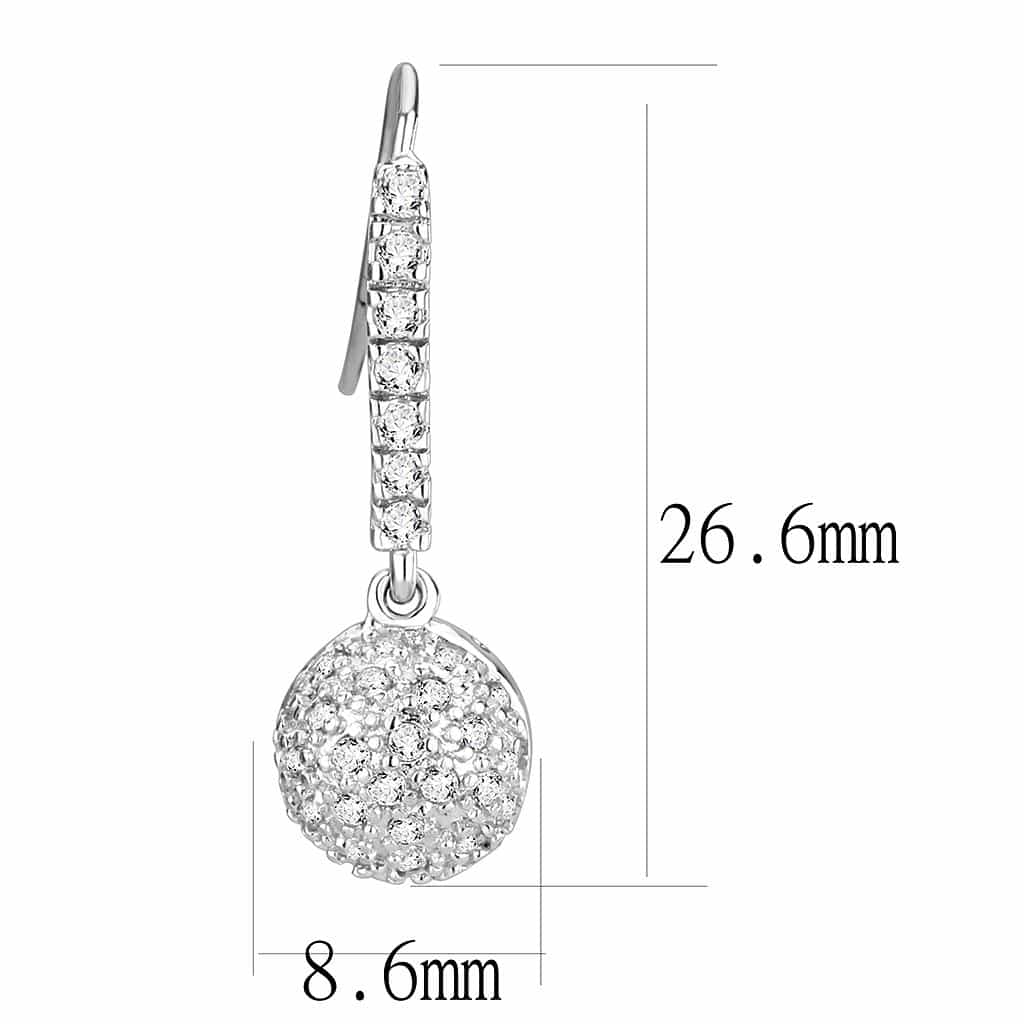 Brass Silver CZ Pave Ball Drop Hook Earrings view 2