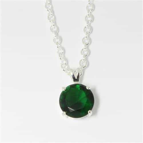Brass Silver Emerald Green CZ Round Solitaire Pendant Necklace view 2