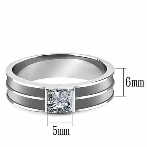 Stainless Steel Silver CZ Princess Bezel Channel Band Ring view 6