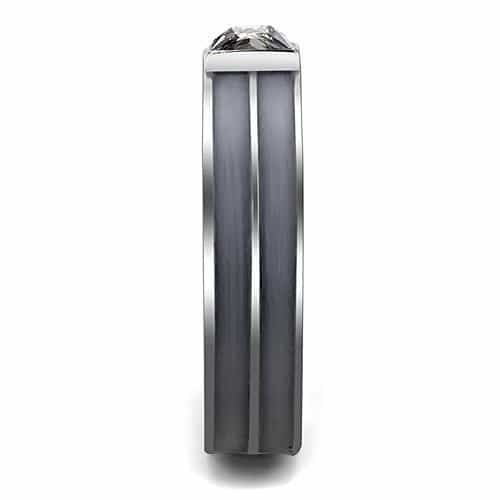 Stainless Steel Silver CZ Princess Bezel Channel Band Ring view 4
