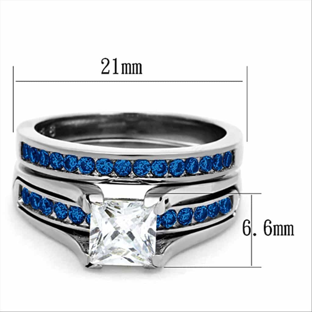 Stainless Steel Silver Blue Sapphire CZ Princess Channel Ring view 6