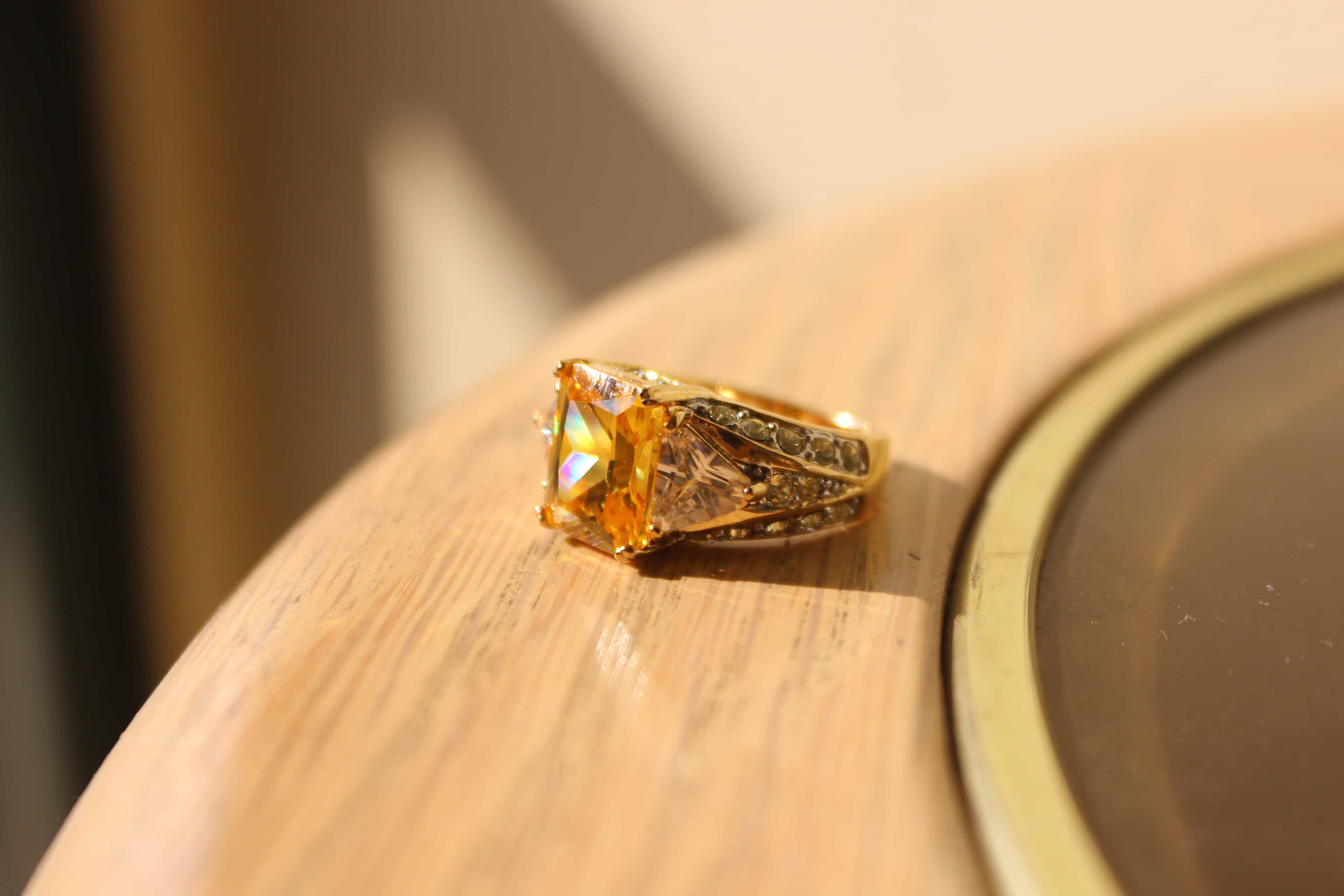 Sterling Silver Gold Yellow CZ Princess Solitaire Cocktail Ring view 6