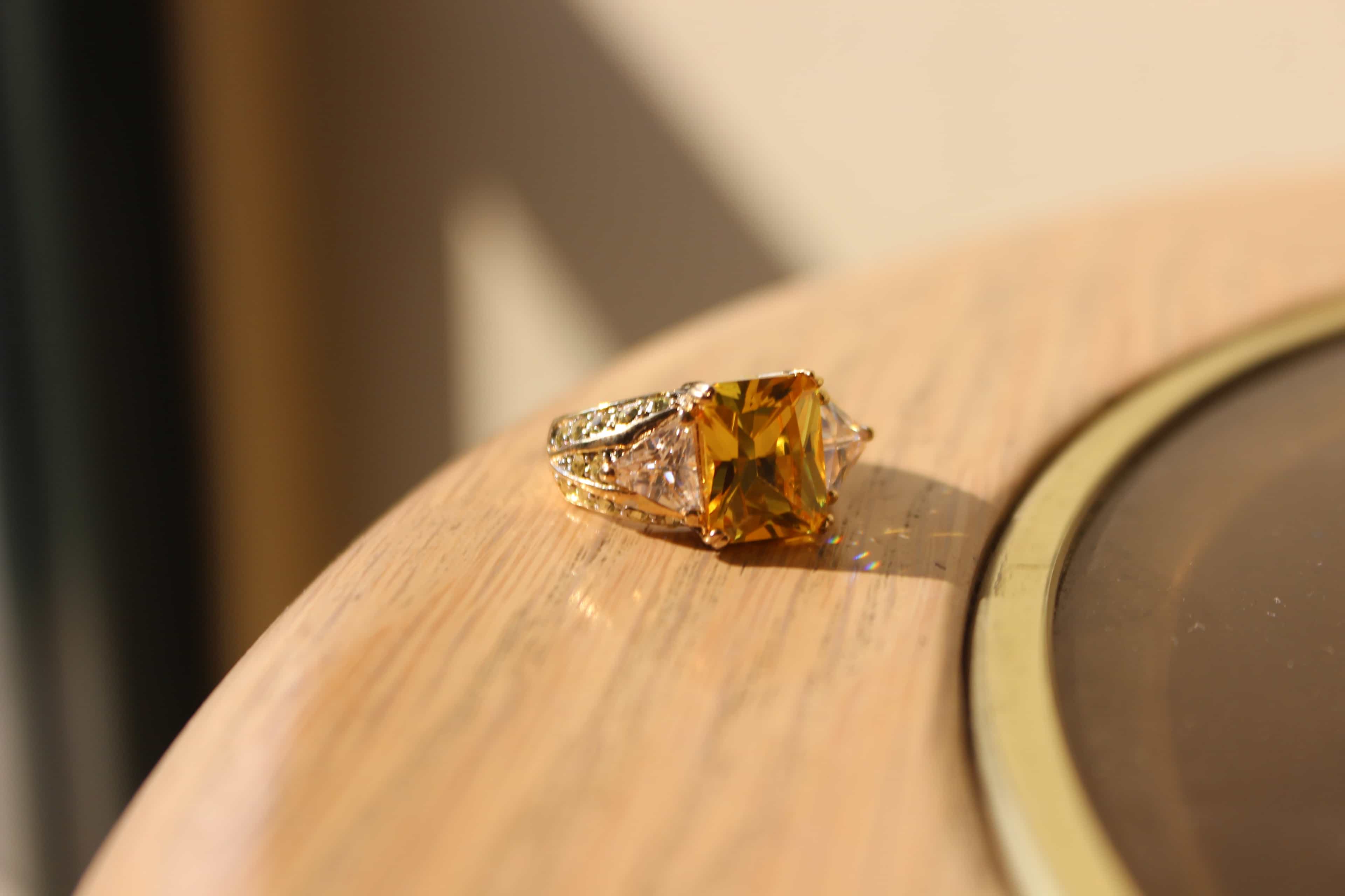 Sterling Silver Gold Yellow CZ Princess Solitaire Cocktail Ring view 5