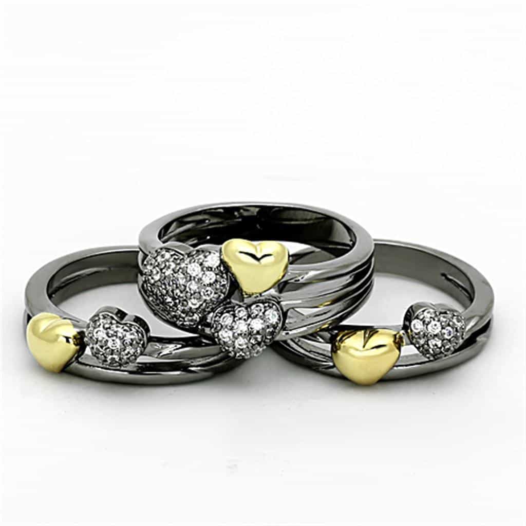 Brass Gunmetal Two Tone Gold CZ Heart Pave Wide Band Ring view 2