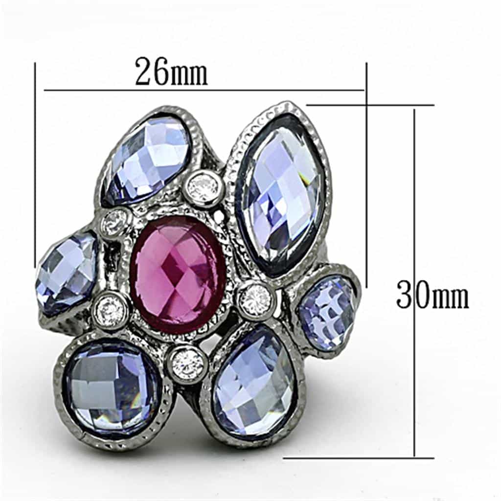 Brass Gunmetal Multi Color CZ Flower Cluster Cocktail Ring view 4