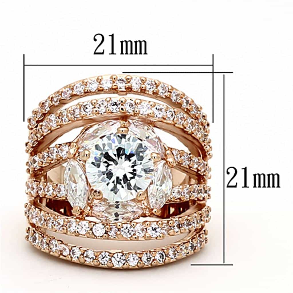 Brass Rose Gold CZ Mixed Cut Multi Row Wide Band Ring view 2