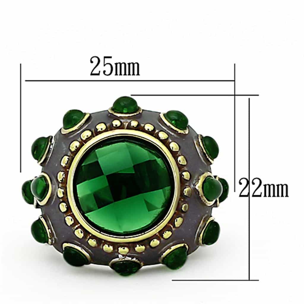 Brass Gold Emerald Green Cabochon Dome Cocktail Ring view 4