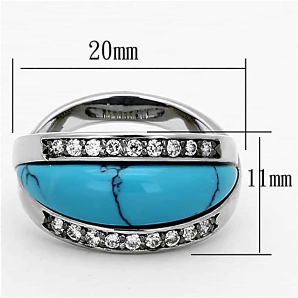 Brass Silver Turquoise CZ Channel Dome Ring view 2