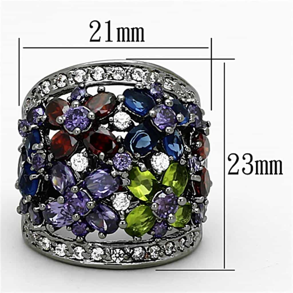 Brass Gunmetal Multi Color CZ Marquise Pave Dome Ring view 4
