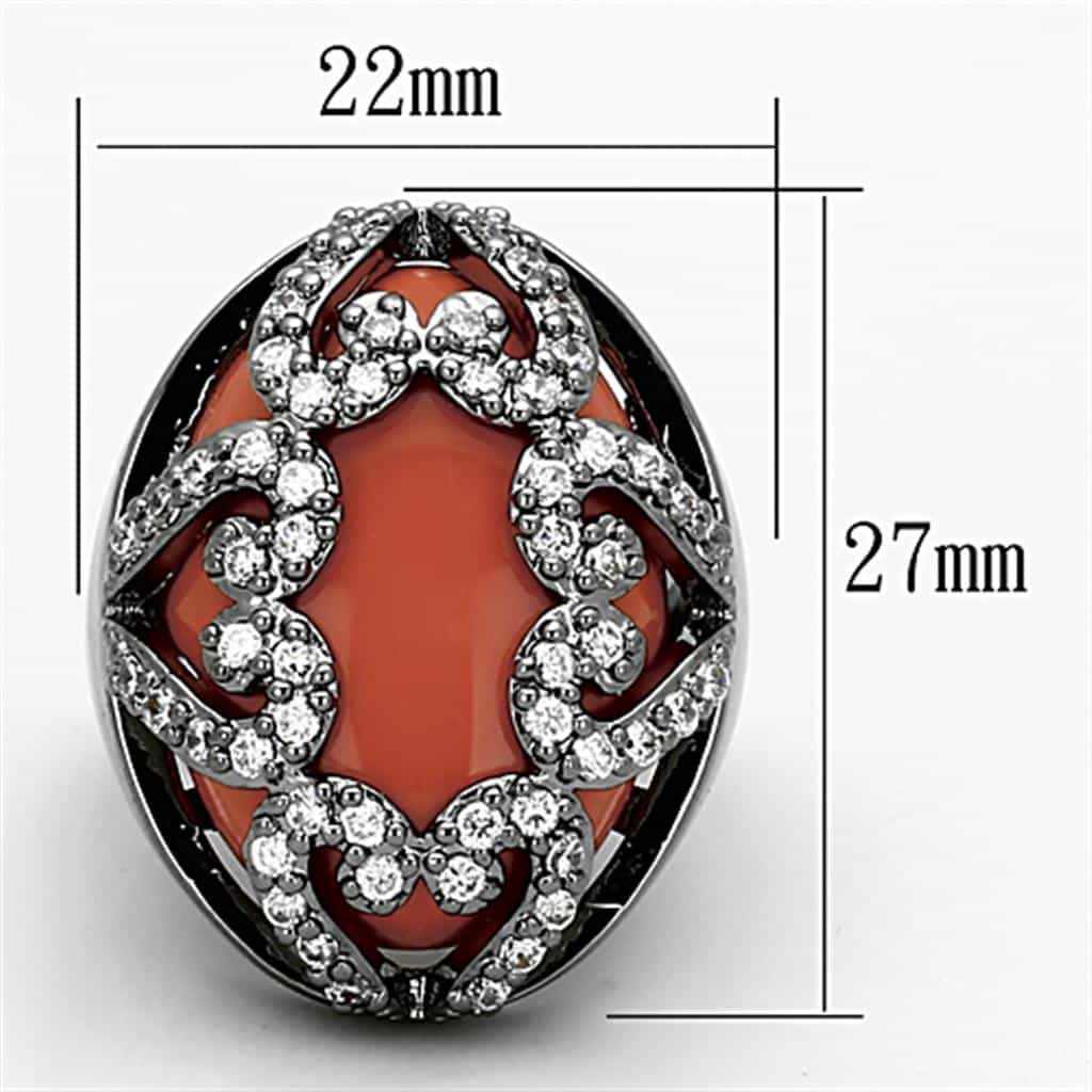 Brass Gunmetal Coral CZ Swirl Dome Cocktail Ring view 2