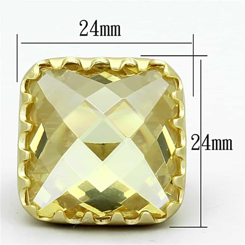 Brass Gold Yellow Citrine CZ Large Cushion Cocktail Ring view 4