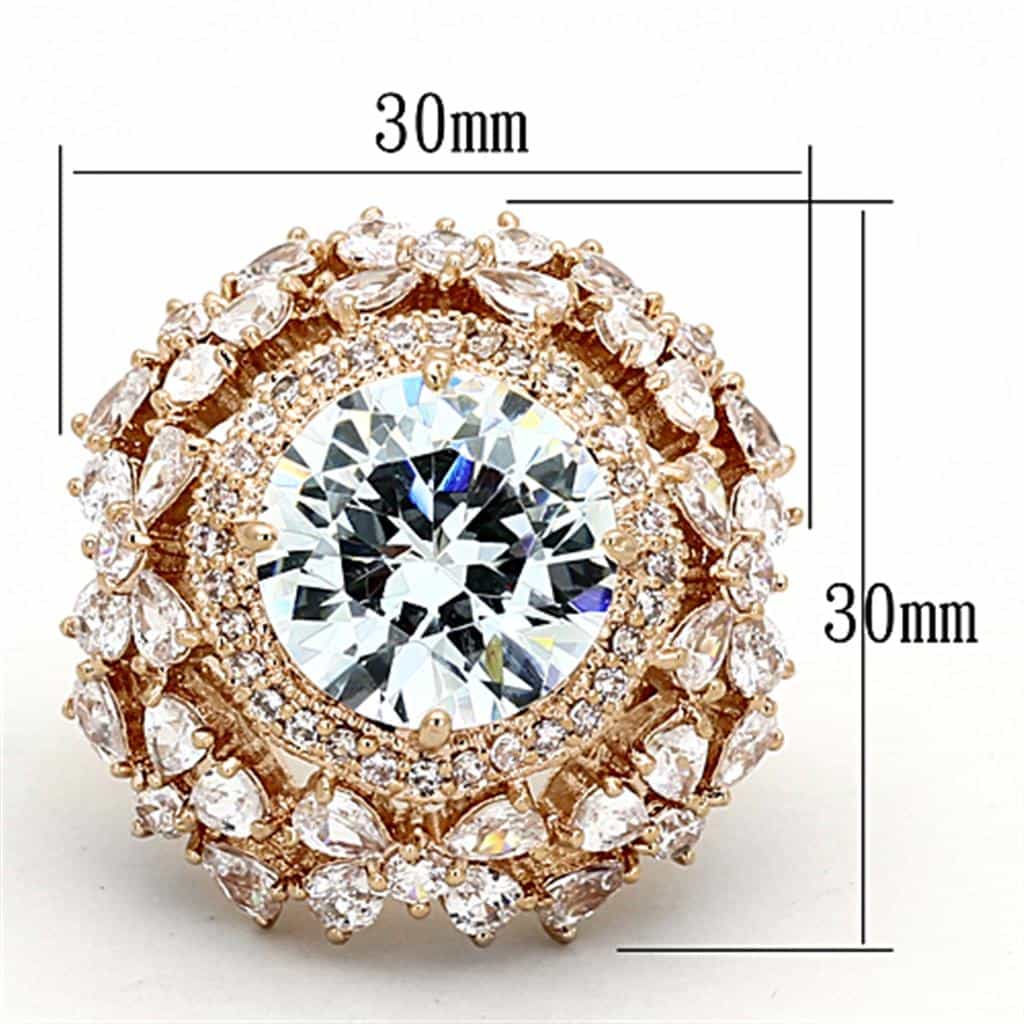 Brass Rose Gold CZ Round Halo Marquise Cluster Cocktail Ring view 4