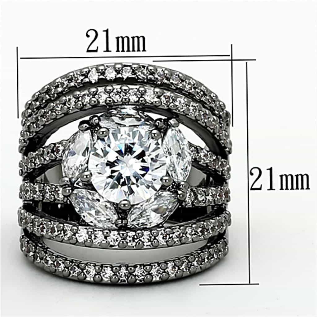 Brass Gunmetal CZ Oval Halo Marquise Wide Band Ring view 2