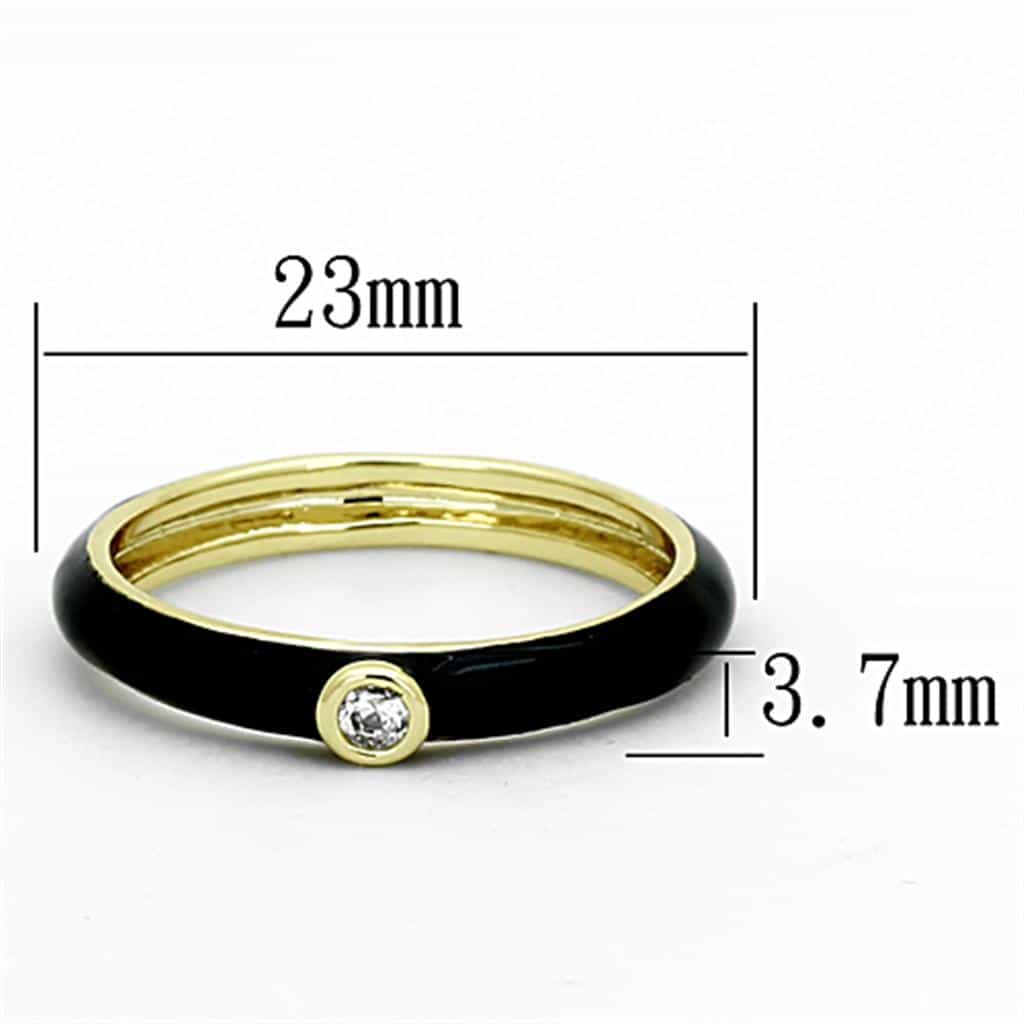 Brass Gold Black Enamel CZ Bezel Solitaire Ring view 2