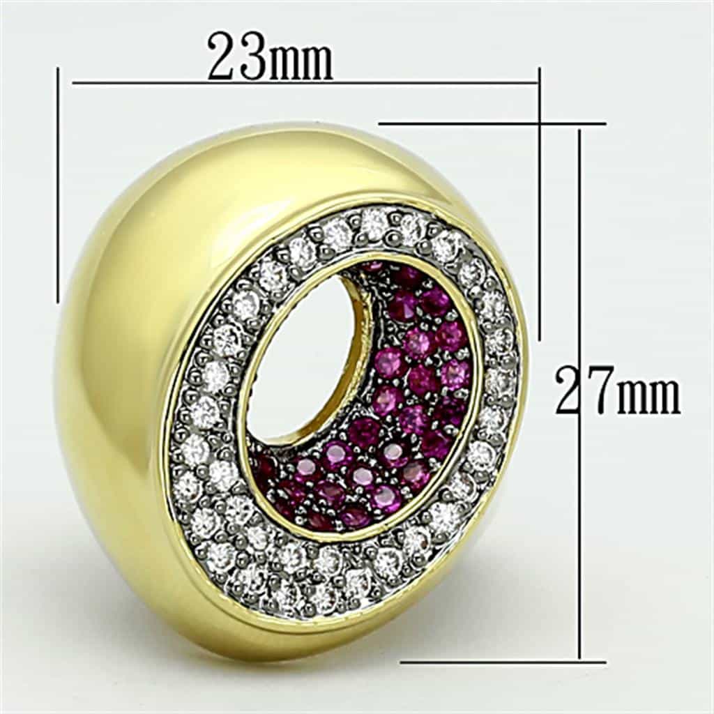 Brass Gold Ruby CZ Circle Pave Dome Cocktail Ring view 2