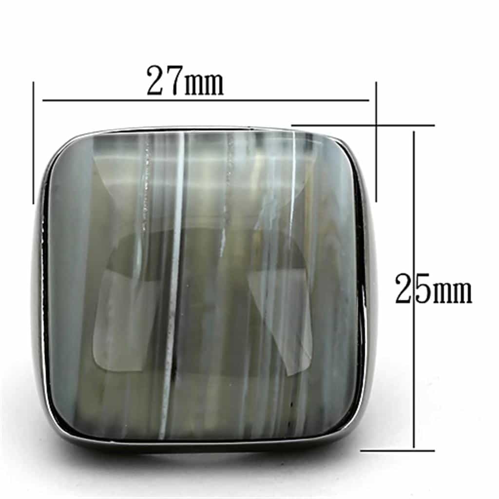 Brass Silver Banded Agate Square Cabochon Dome Ring view 4