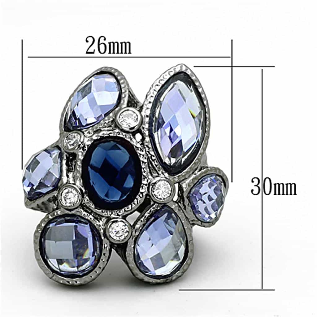 Brass Gunmetal Blue Sapphire CZ Flower Cluster Cocktail Ring view 4