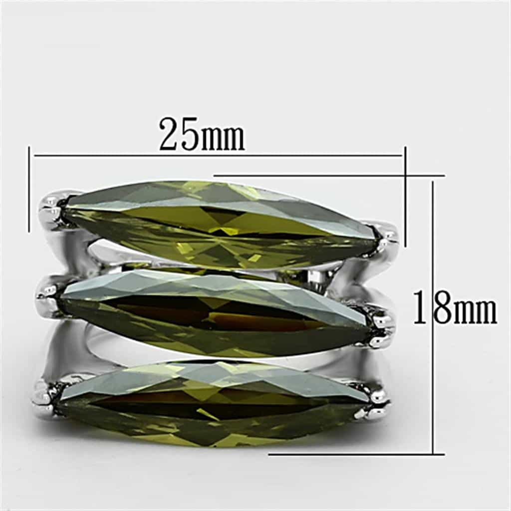 Brass Silver Olive Green CZ Triple Marquise Cocktail Ring view 2