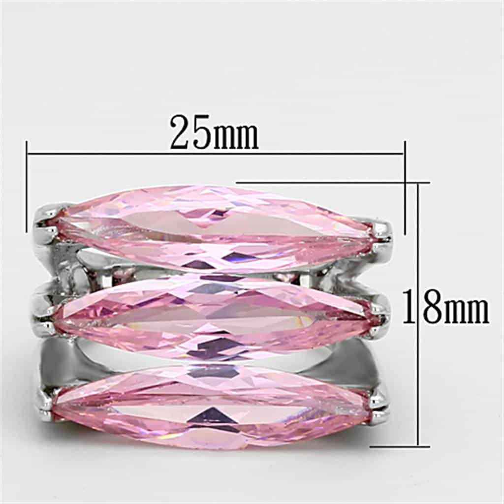 Brass Silver Pink CZ Triple Marquise Cocktail Ring view 2