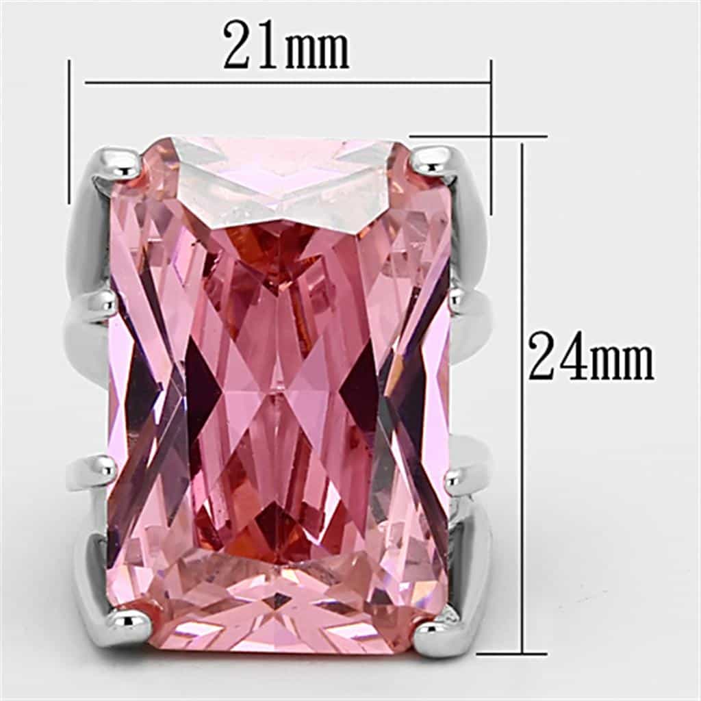 Brass Silver Pink CZ Large Princess Cut Cocktail Ring view 2