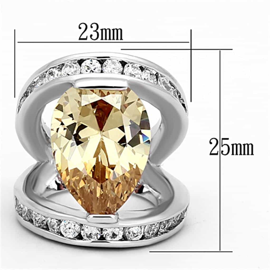 Brass Silver Champagne CZ Pear Channel Cocktail Ring view 2