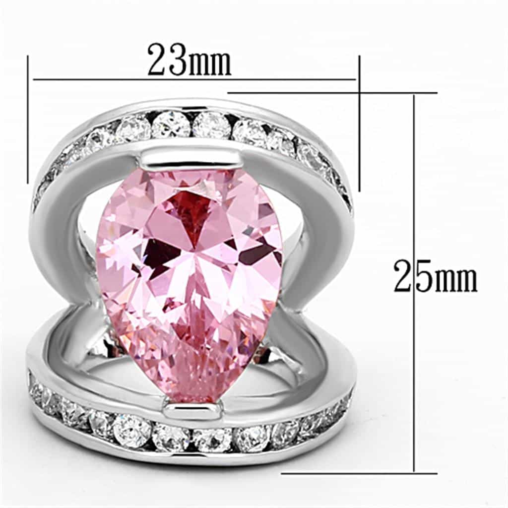 Brass Silver Pink CZ Pear Channel Cocktail Ring view 4
