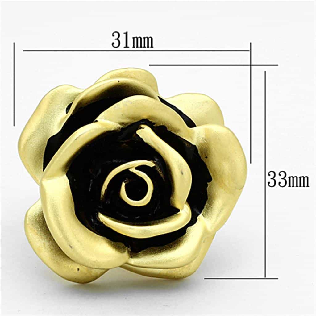 Brass Gold Black Enamel Rose Flower Cocktail Ring view 2