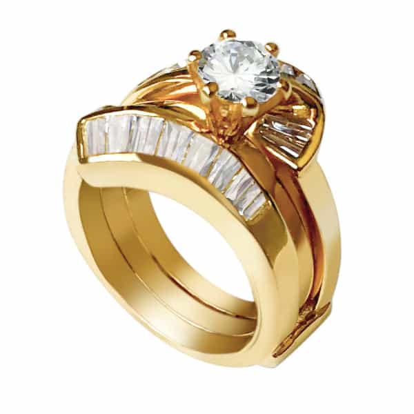 Sterling Silver Gold CZ Round Solitaire Baguette Channel Ring view 1