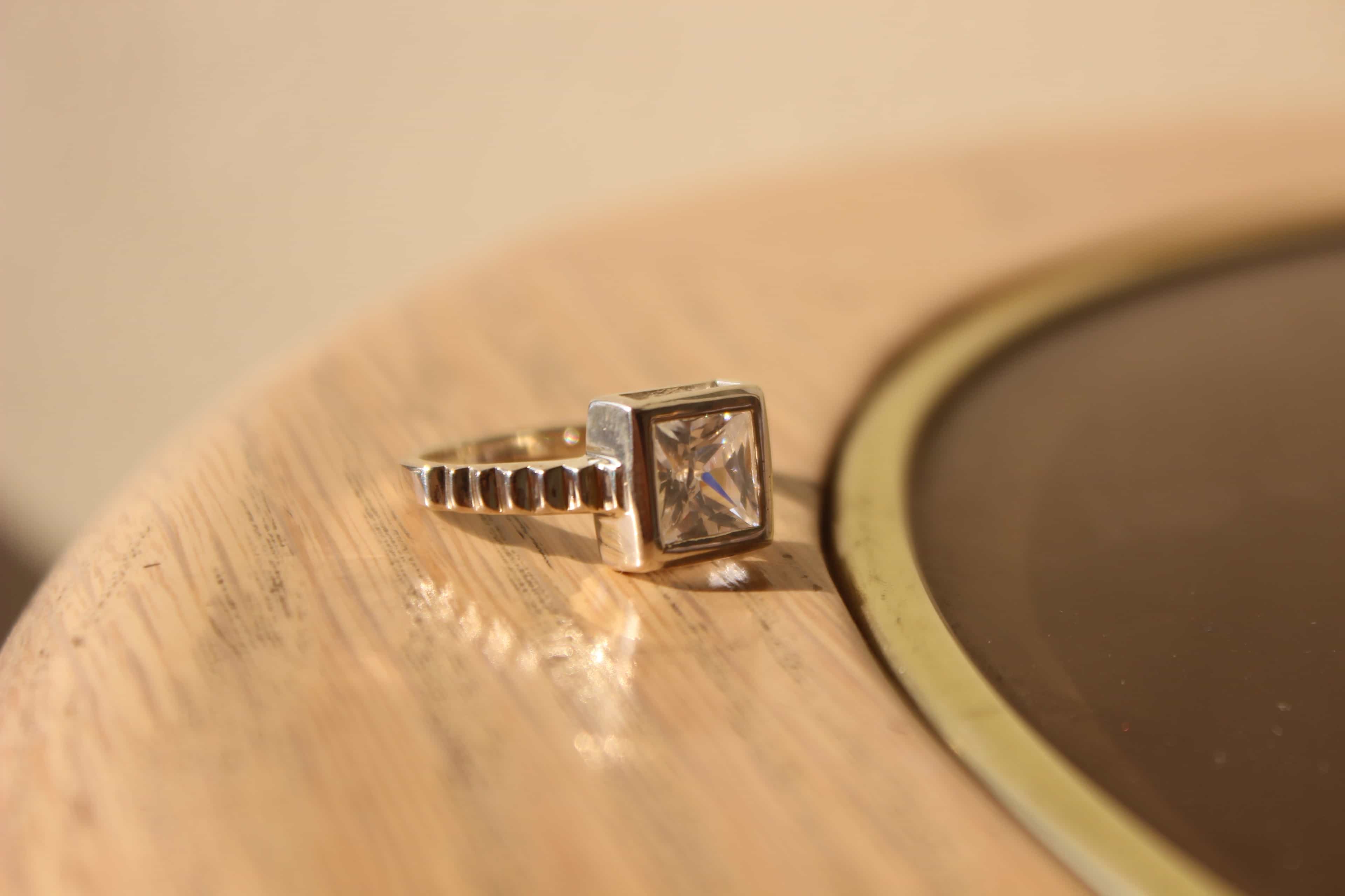 Sterling Silver Gold CZ Flower Cluster Halo Band Ring view 2