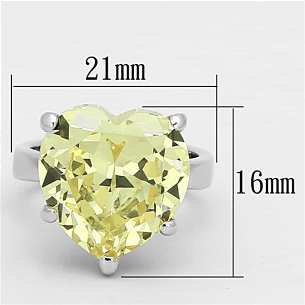 Sterling Silver Yellow Citrine CZ Heart Oversized Solitaire Ring view 2
