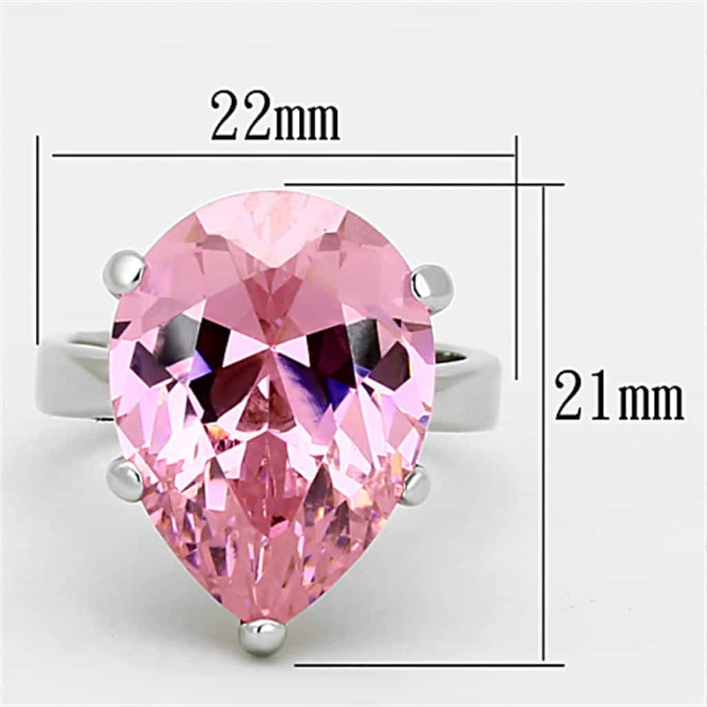 Sterling Silver Pink CZ Pear Oversized Solitaire Ring view 4