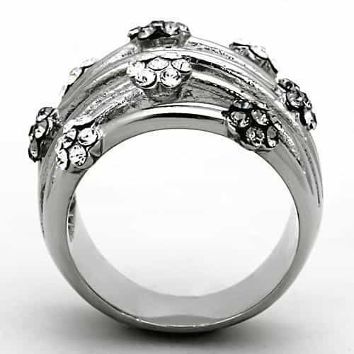 Stainless Steel Silver CZ Multi Wire Stacking Wide Band Ring view 3