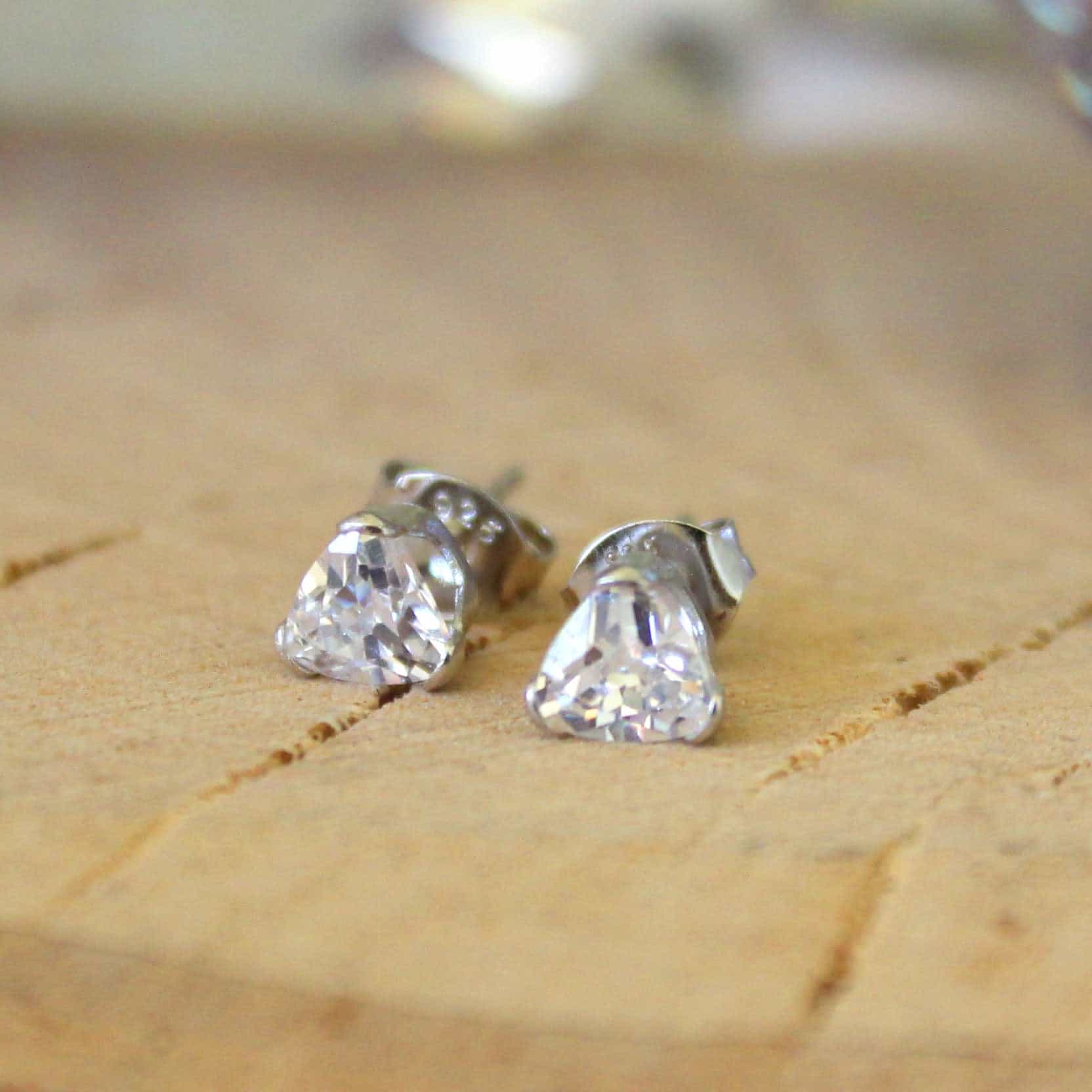 Sterling Silver CZ Heart Oversized Stud Earrings view 4