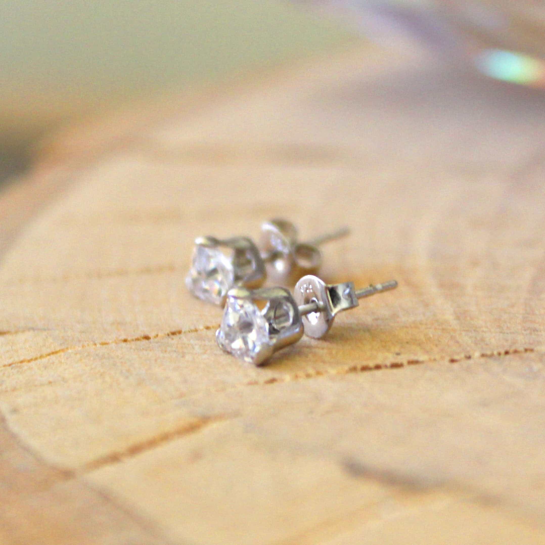 Sterling Silver CZ Heart Oversized Stud Earrings view 3