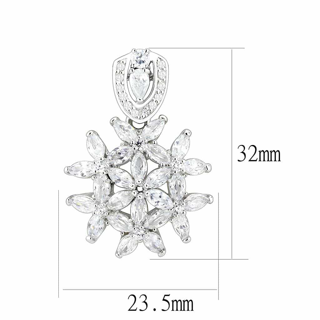 Sterling Silver CZ Marquise Sunburst Flower Pendant Necklace view 2