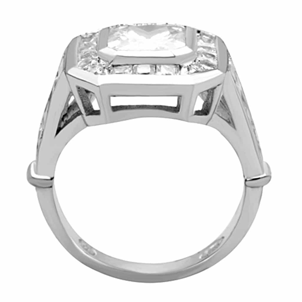 Sterling Silver CZ Princess Halo Channel Wide Band Ring view 3