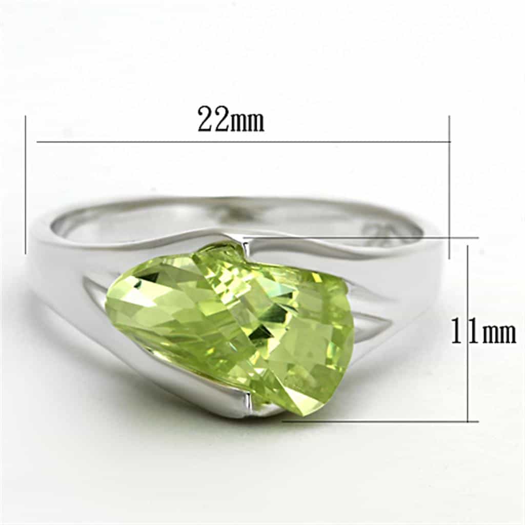 Sterling Silver Peridot Green CZ Fancy Cut Wedge Solitaire Ring view 2