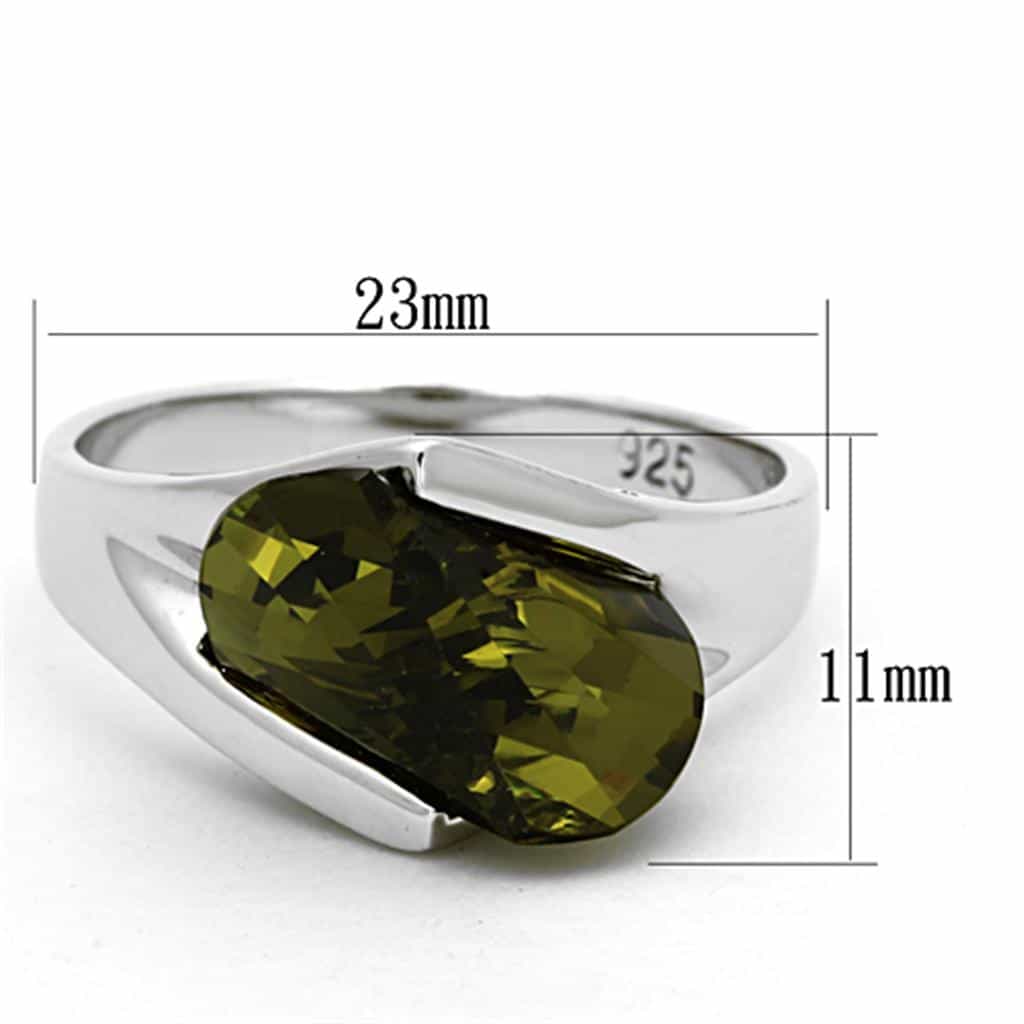 Sterling Silver Olive Green CZ Fancy Cut Wedge Solitaire Ring view 4
