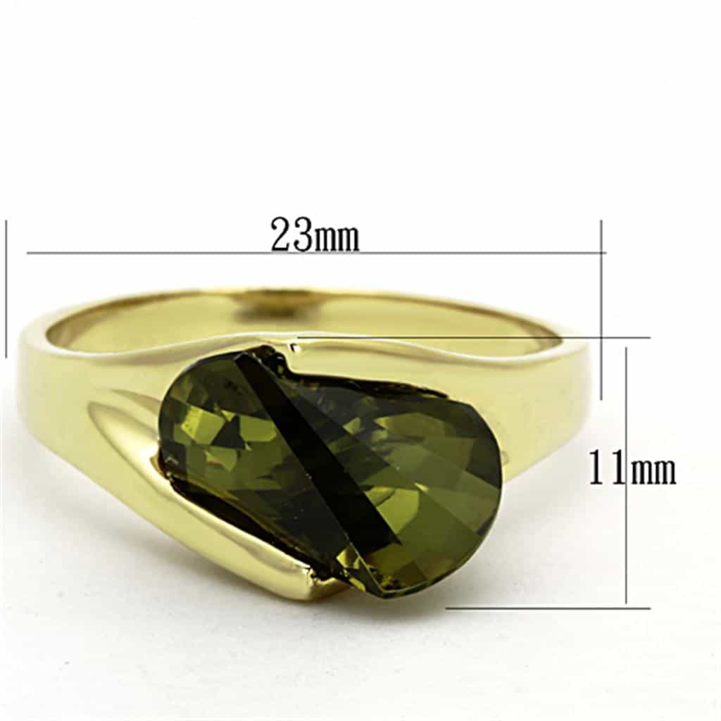 Sterling Silver Gold Olive Green CZ Fancy Cut Wedge Ring view 2