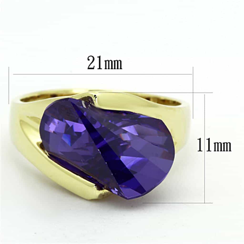 Sterling Silver Gold Purple Amethyst CZ Fancy Cut Wedge Ring view 2