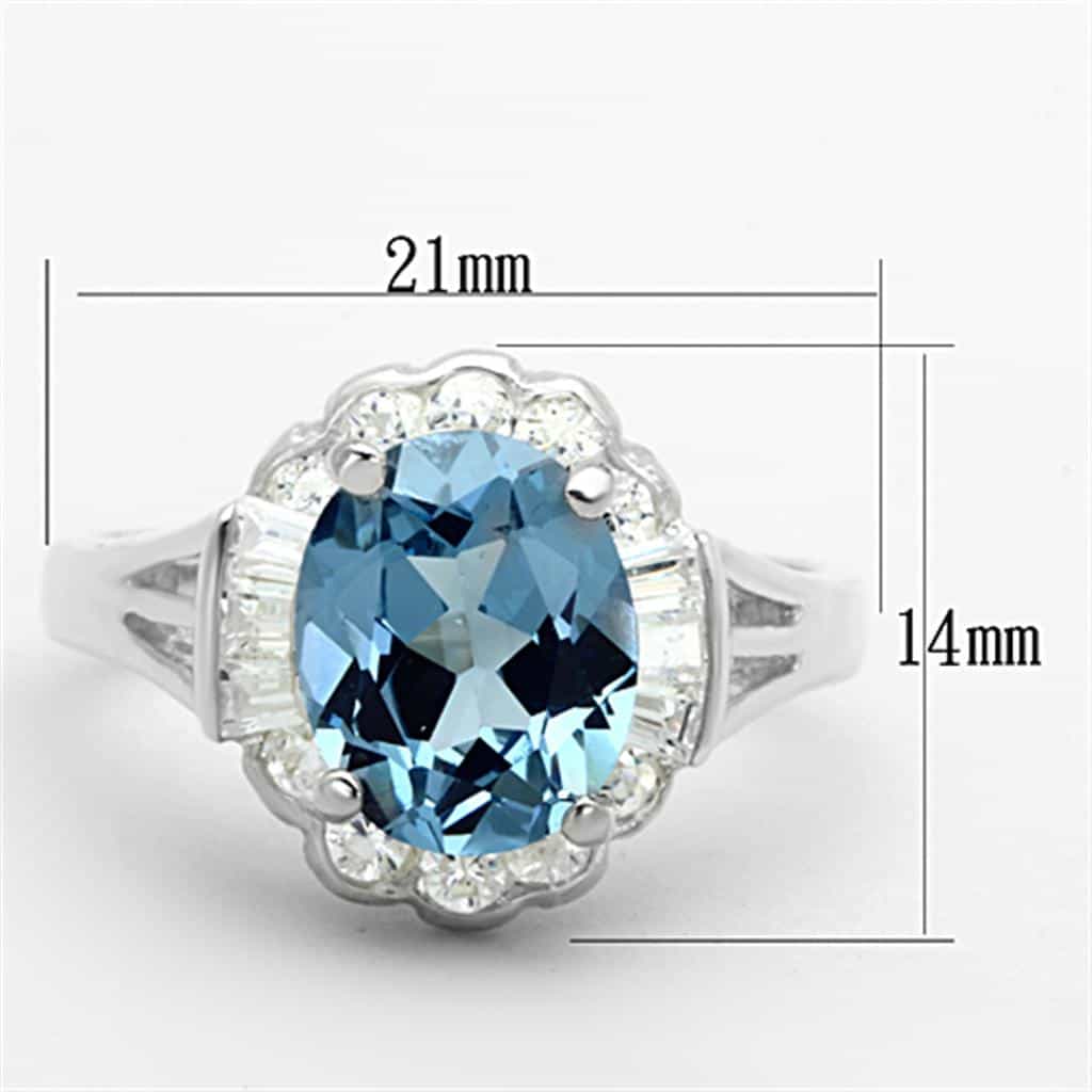 Sterling Silver Aqua Blue CZ Oval Baguette Halo Cocktail Ring view 2