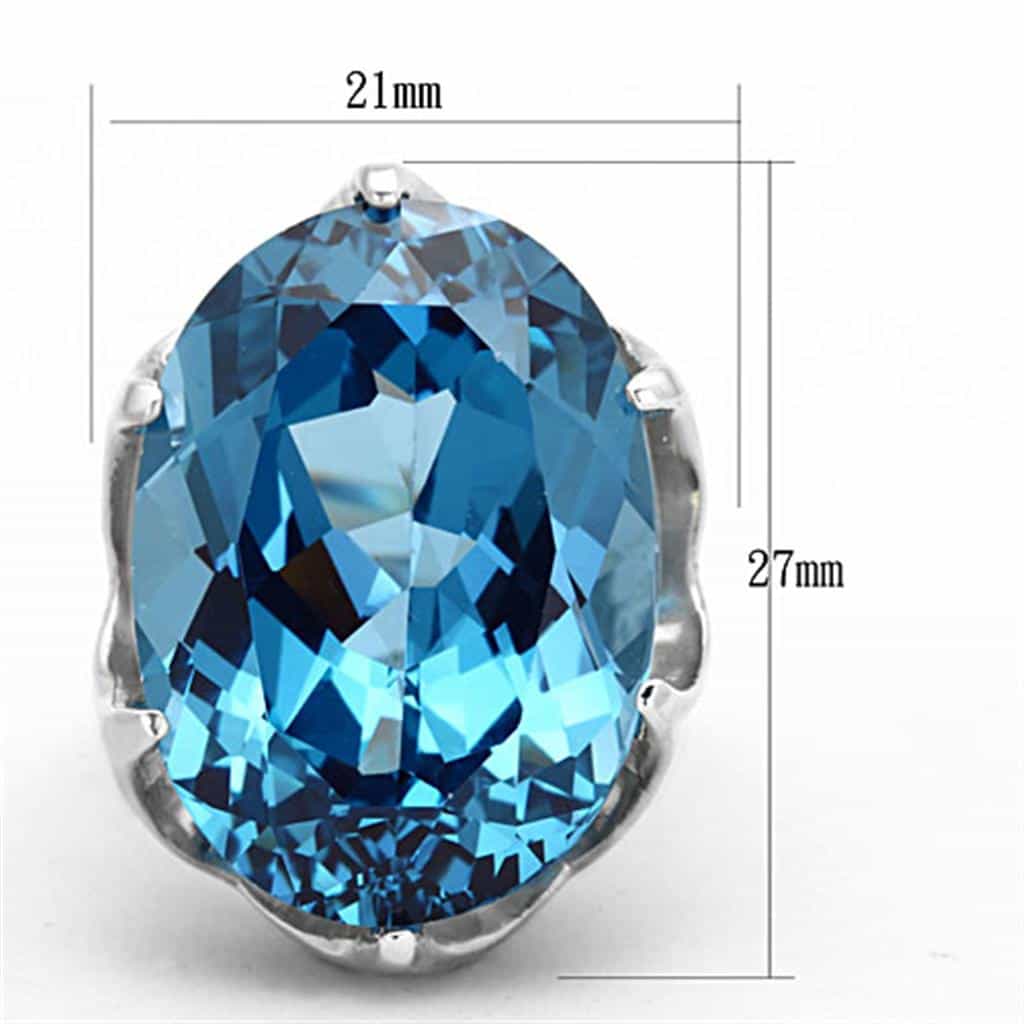 Sterling Silver Aqua Blue CZ Round Oversized Solitaire Ring view 2