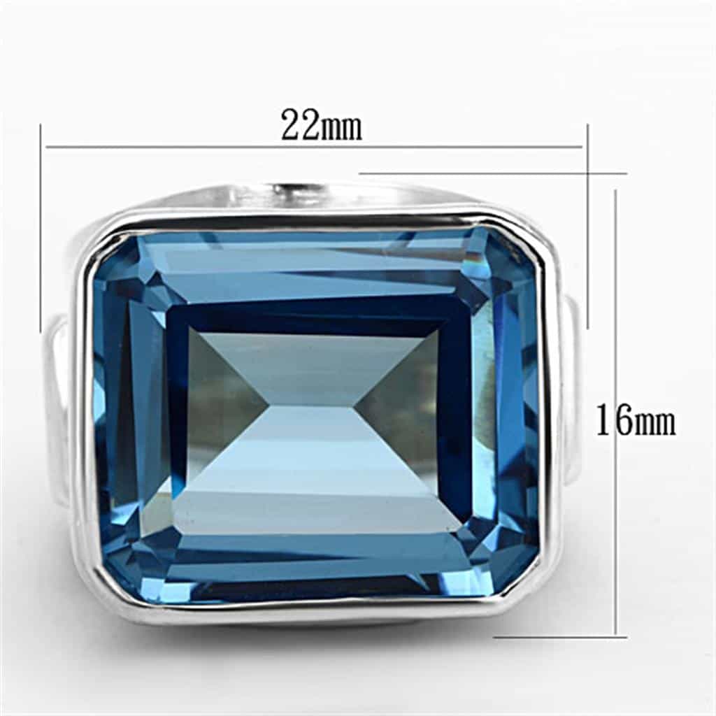 Sterling Silver Aqua Blue CZ Emerald Cut Bezel Wide Band Ring view 2