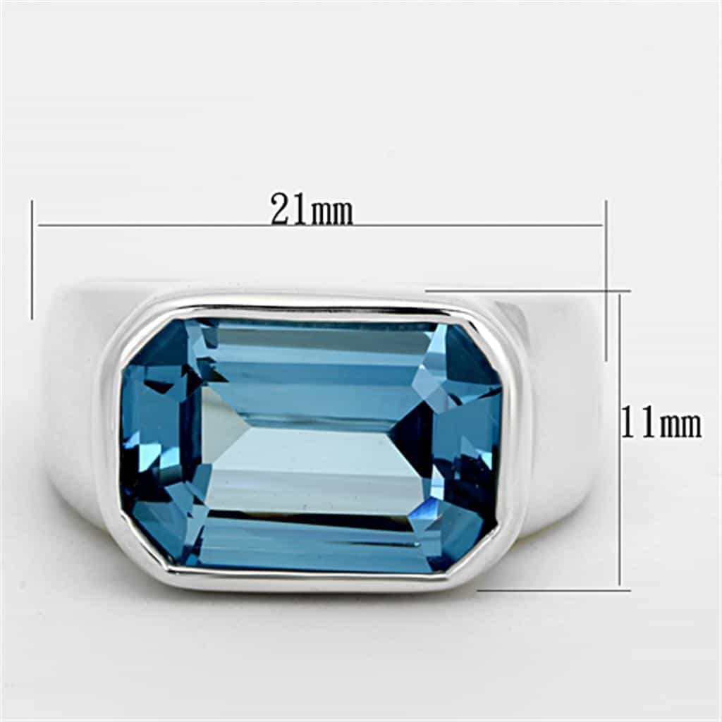 Sterling Silver Aqua Blue Emerald Cut Bezel Signet Ring view 2