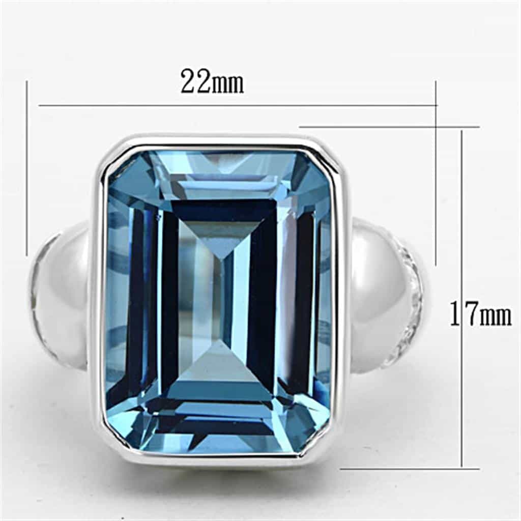 Sterling Silver Aqua Blue CZ Emerald Cut Lattice Open Work Ring view 2