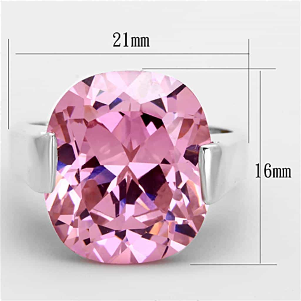 Sterling Silver Pink CZ Round Oversized Solitaire Ring view 2