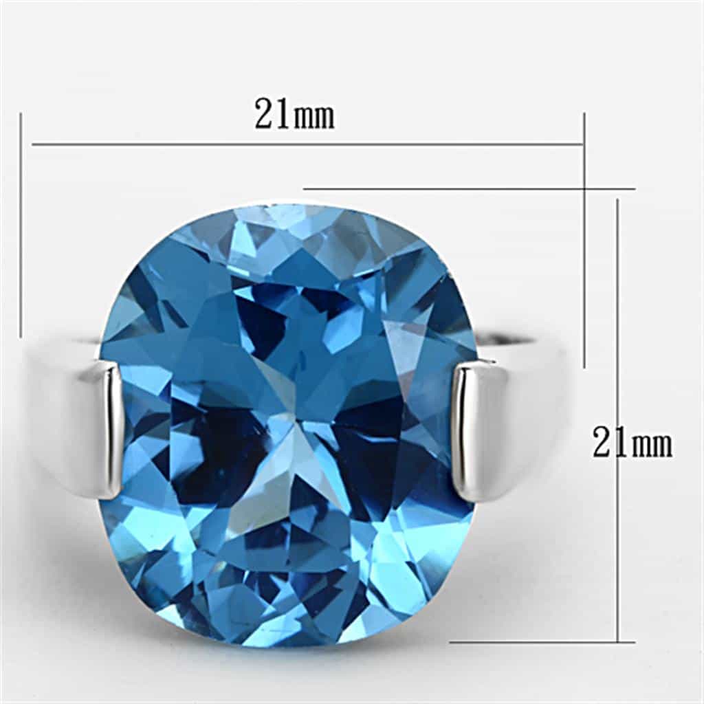 Sterling Silver Aqua Blue CZ Oversized Round Prong Ring view 2