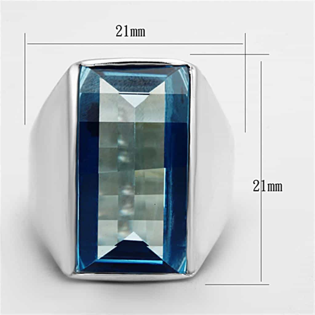 Sterling Silver Aqua Blue Emerald Cut Bezel Modern Signet Ring view 2