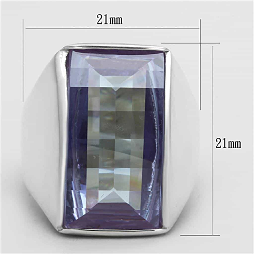 Sterling Silver Lavender CZ Emerald Cut Bezel Modern Signet Ring view 2